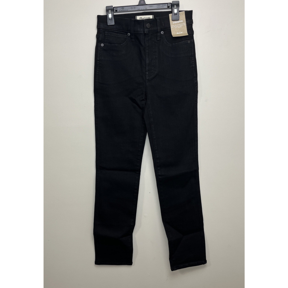 Madewell Stovepipe Jeans Womens 25 Black Denim High Rise Slim Straight Leg